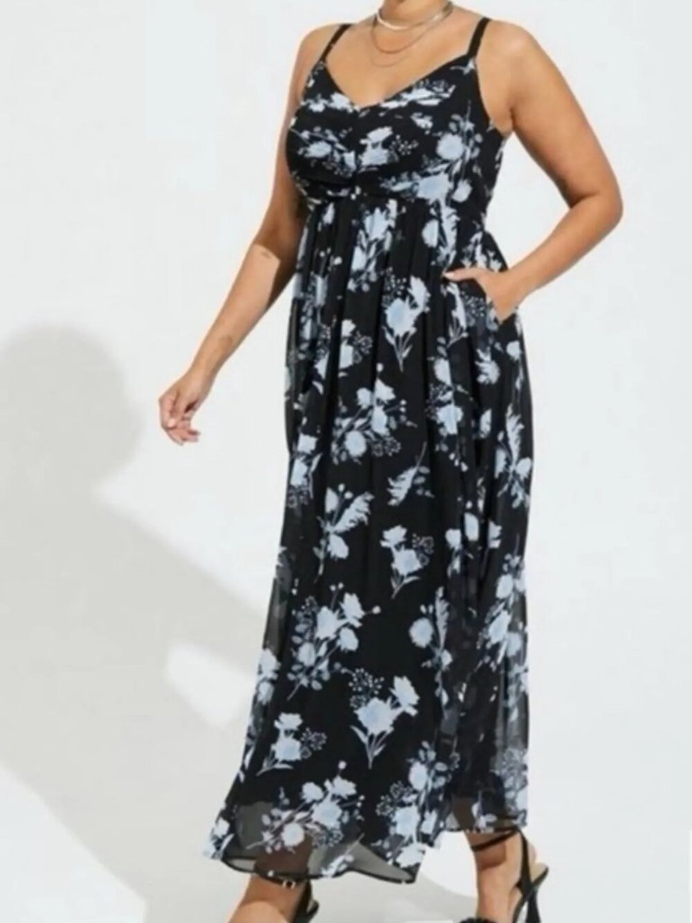 Torrid Black Blue Floral Chiffon Maxi Dress Plus Size 3X
